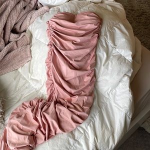 Oh Polly Blush Pink Ruched Maxi Dress